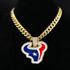 Sports LOGO Pendant Necklace with Iced Out Cuban Chains for Football Fans