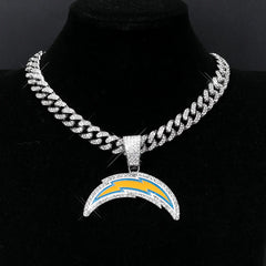 Sports LOGO Pendant Necklace with Iced Out Cuban Chains for Football Fans