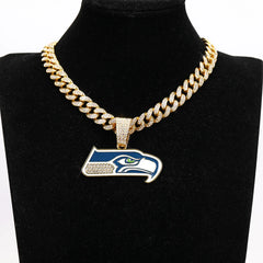 Sports LOGO Pendant Necklace with Iced Out Cuban Chains for Football Fans