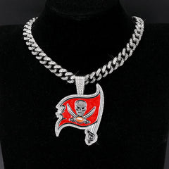 Sports LOGO Pendant Necklace with Iced Out Cuban Chains for Football Fans