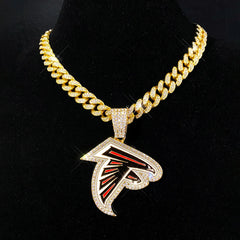 Sports LOGO Pendant Necklace with Iced Out Cuban Chains for Football Fans