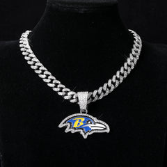 Sports LOGO Pendant Necklace with Iced Out Cuban Chains for Football Fans