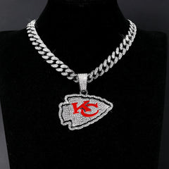 Sports LOGO Pendant Necklace with Iced Out Cuban Chains for Football Fans