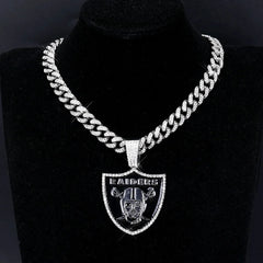 Sports LOGO Pendant Necklace with Iced Out Cuban Chains for Football Fans