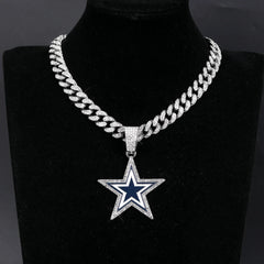Sports LOGO Pendant Necklace with Iced Out Cuban Chains for Football Fans