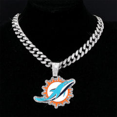 Sports LOGO Pendant Necklace with Iced Out Cuban Chains for Football Fans