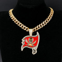 Sports LOGO Pendant Necklace with Iced Out Cuban Chains for Football Fans