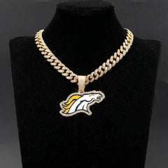 Sports LOGO Pendant Necklace with Iced Out Cuban Chains for Football Fans