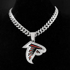 Sports LOGO Pendant Necklace with Iced Out Cuban Chains for Football Fans