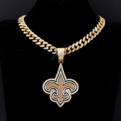 Sports LOGO Pendant Necklace with Iced Out Cuban Chains for Football Fans