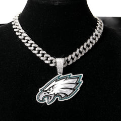 Sports LOGO Pendant Necklace with Iced Out Cuban Chains for Football Fans