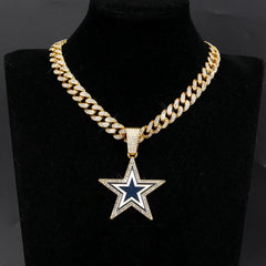 Sports LOGO Pendant Necklace with Iced Out Cuban Chains for Football Fans