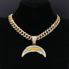 Sports LOGO Pendant Necklace with Iced Out Cuban Chains for Football Fans