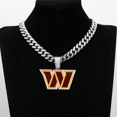 Sports LOGO Pendant Necklace with Iced Out Cuban Chains for Football Fans
