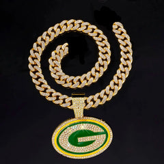 Sports LOGO Pendant Necklace with Iced Out Cuban Chains for Football Fans