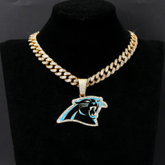 Sports LOGO Pendant Necklace with Iced Out Cuban Chains for Football Fans