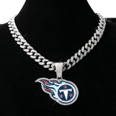 Sports LOGO Pendant Necklace with Iced Out Cuban Chains for Football Fans