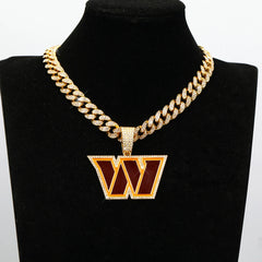 Sports LOGO Pendant Necklace with Iced Out Cuban Chains for Football Fans