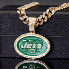 Sports LOGO Pendant Necklace with Iced Out Cuban Chains for Football Fans